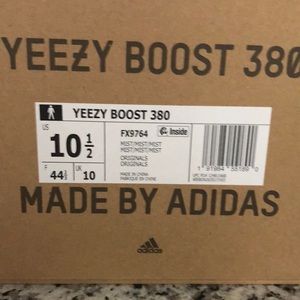 Yeezy Boost 380 size 10.5 new in Box FX9764 Mist